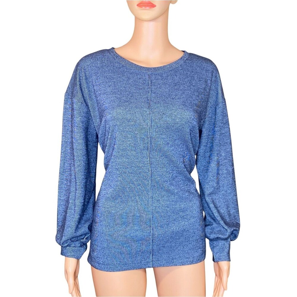 Liz Claiborne Blue Gray Heathered Knit Sweater Tie Detail Boxy Relaxed Fit SZ M